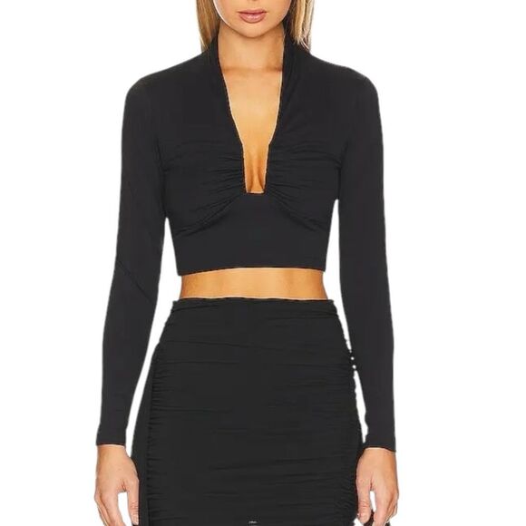 NEW Susana Monaco Square Wire Long Sleeve Crop Top Sugar Large - Picture 9 of 13